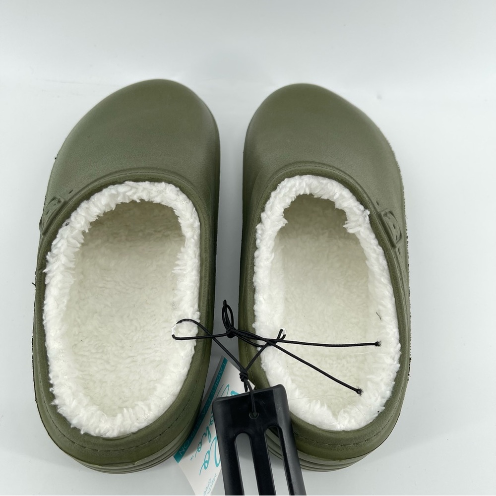 Hello Soho Women’s Olive Green Faux Fur Cozy Lined EVA Slip On Clogs Medium 7/8 - Picture 7 of 13
